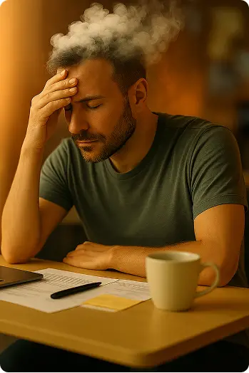 Man with foggy mind and coffee